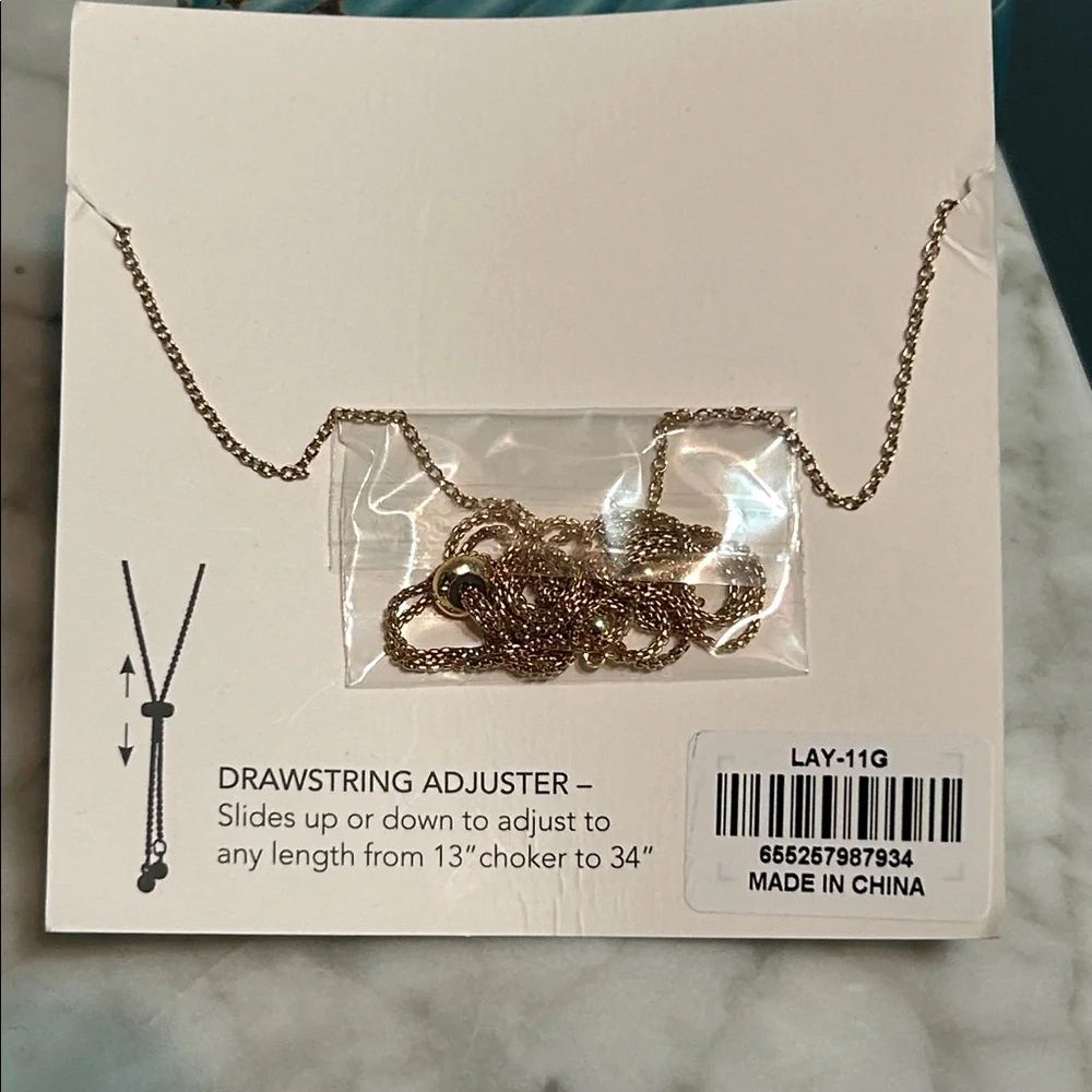 Layers Dainty Circle Gold Tone Adjustable Necklace NEW